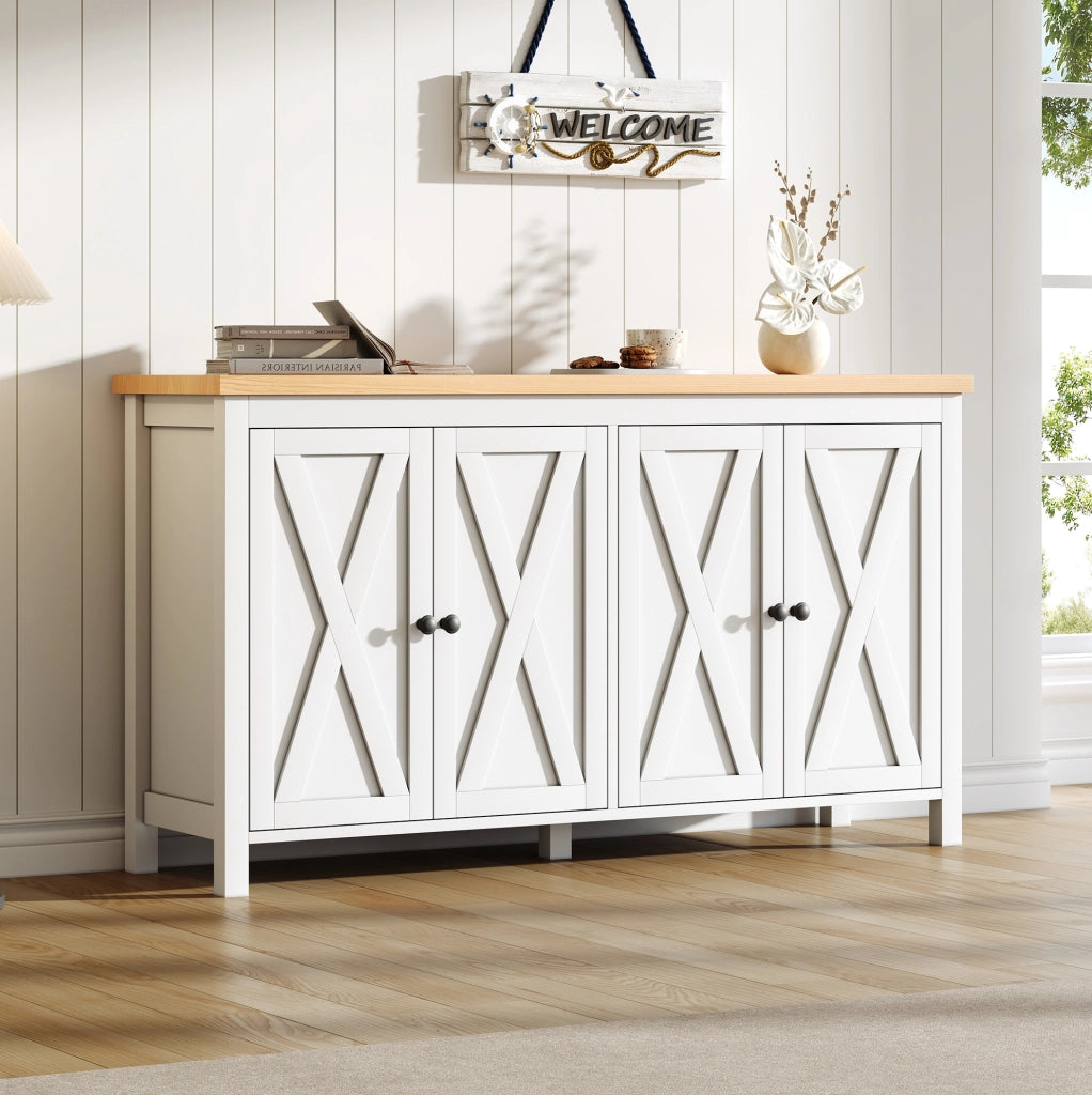 Credenza bianca 140x40x78 cm con 4 ante e 2 ripiani interni