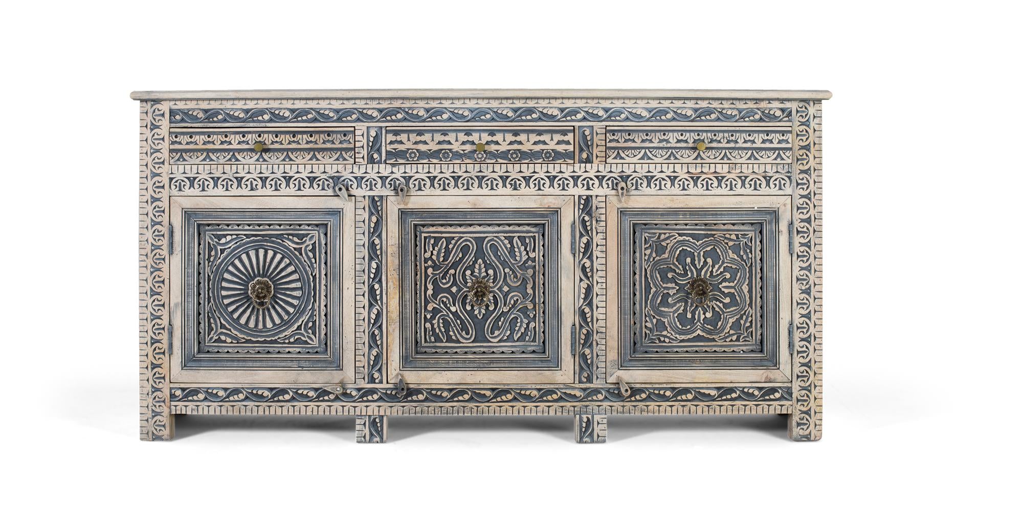 Credenza con tre cassetti e quattro ante in legno di sheesham