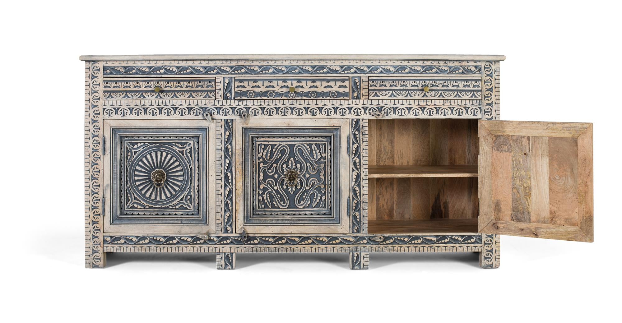 Credenza con tre cassetti e quattro ante in legno di sheesham