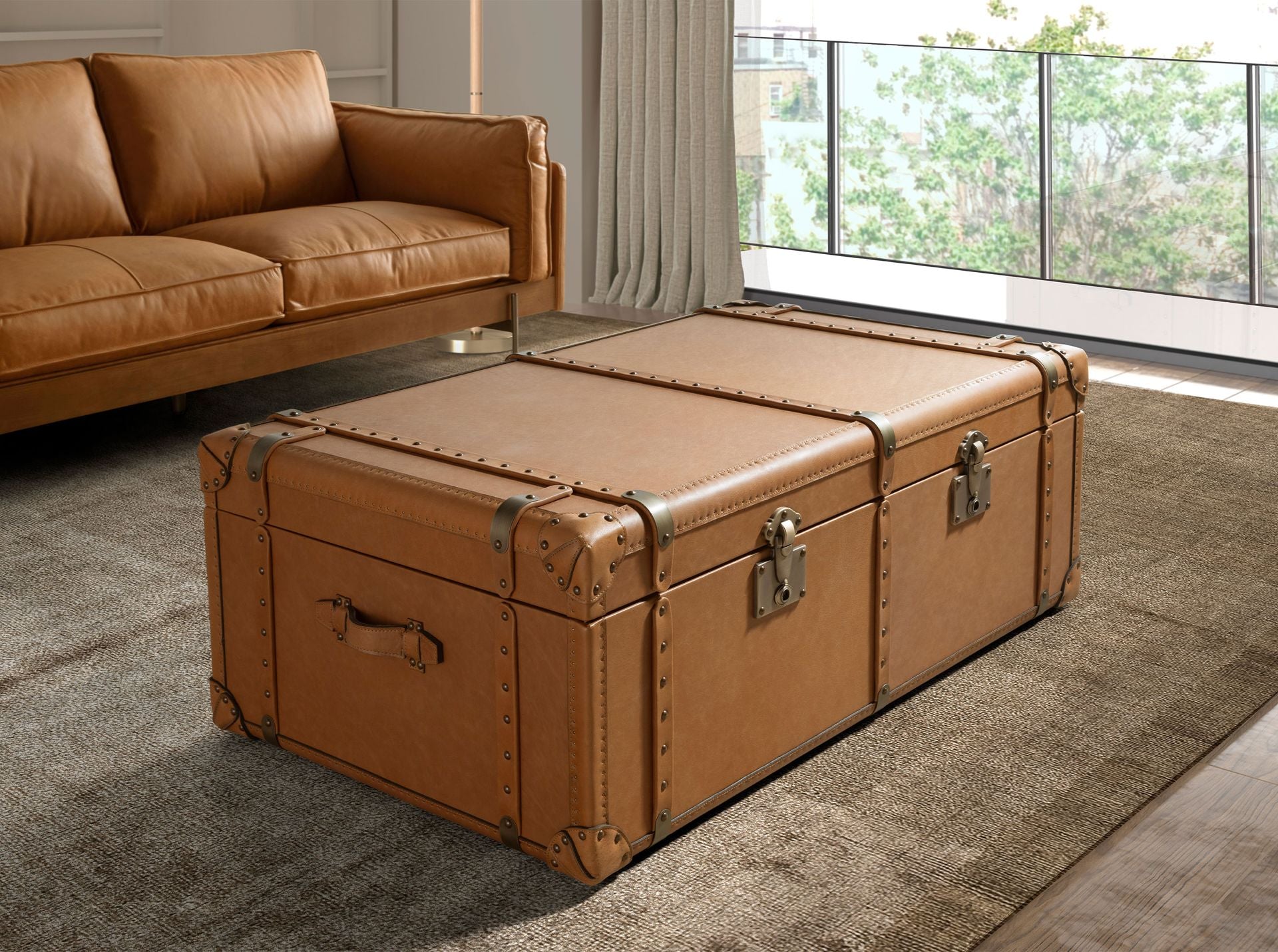 Baule in pelle marrone