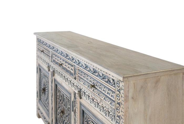 Credenza con tre cassetti e quattro ante in legno di sheesham