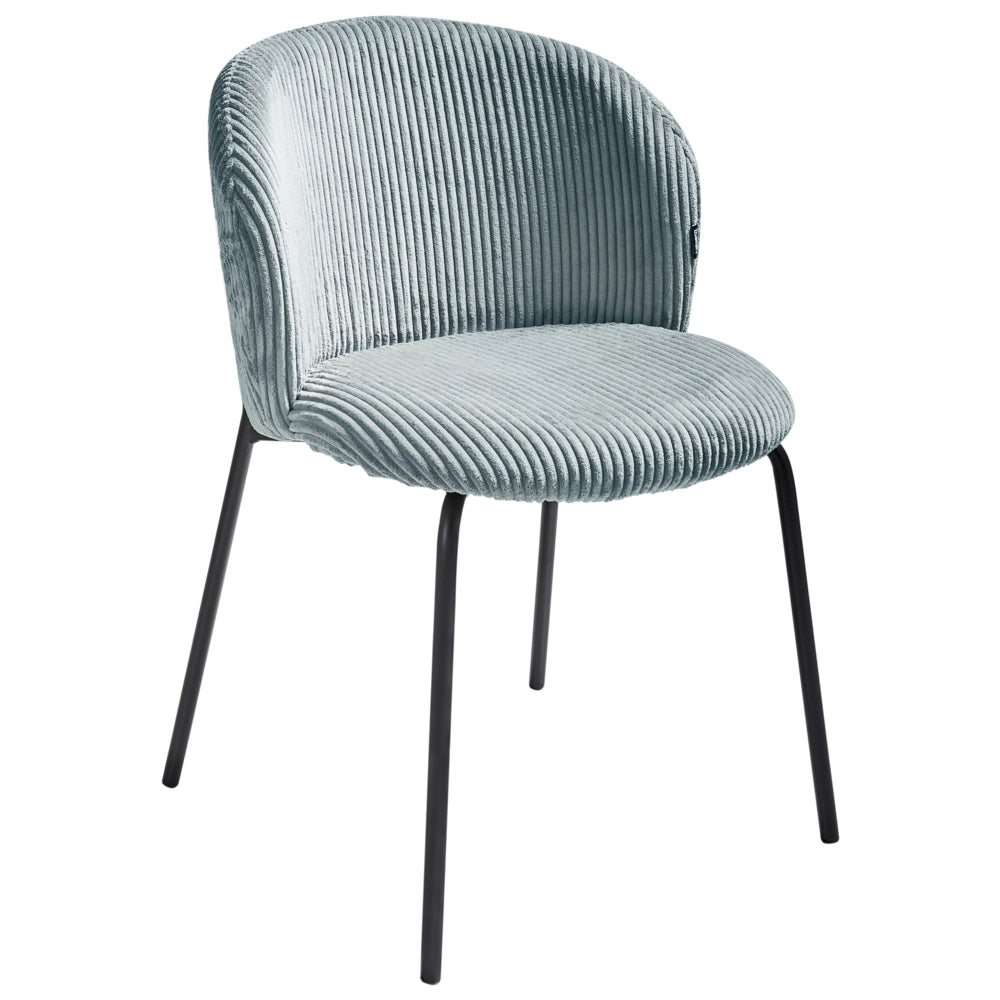 Set di 2 sedie da pranzo Rivestimento in velluto a coste blu chiaro con schienale arrotondato Retro