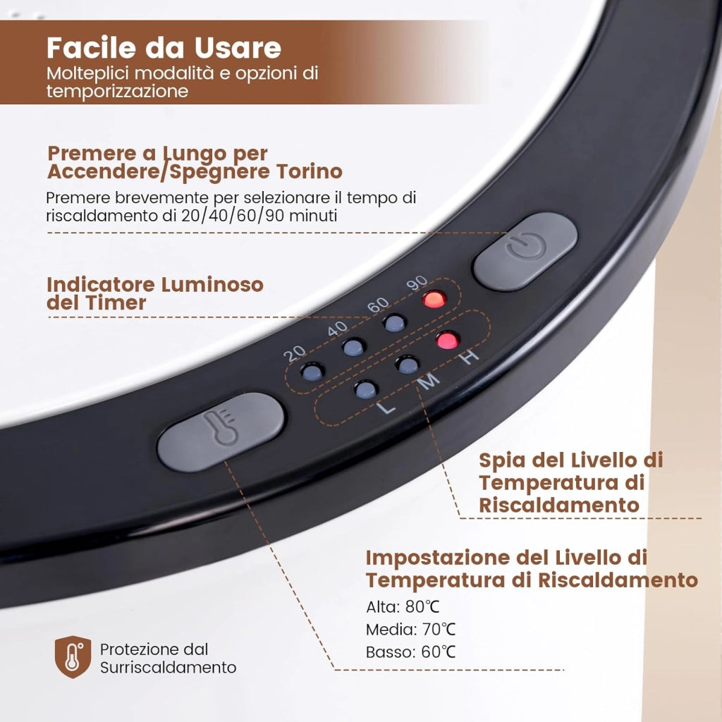 COSTWAY 23L Secchio Riscaldatore di Asciugamani, Secchiello con Portadischi Profumato, 3 Livelli di Riscaldamento, Timer e Spegnimento Automatico (Nero)