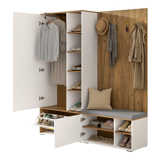 Vestiaire completo con specchio e panchina - Xylo - 160x38x180 cm - Bianco