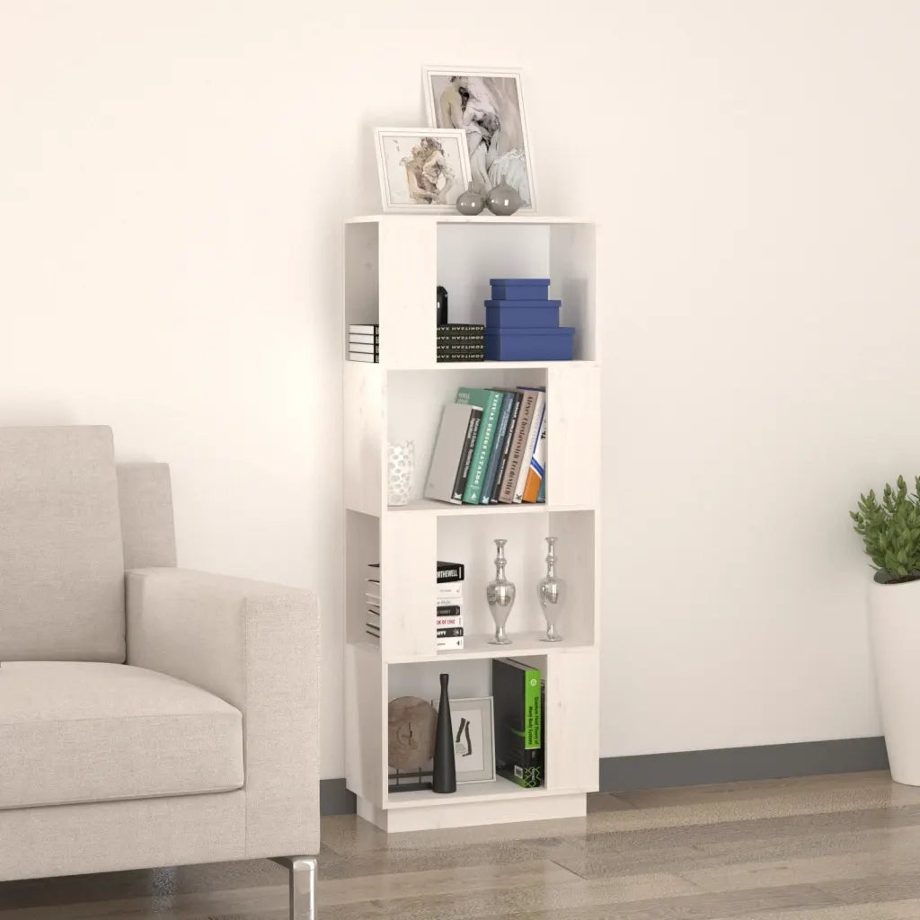 Libreria Divisorio-Scaffale per Libri-Mobile di Stoccaggio Bianco 51x25x132 cm Legno Massello di Pino
