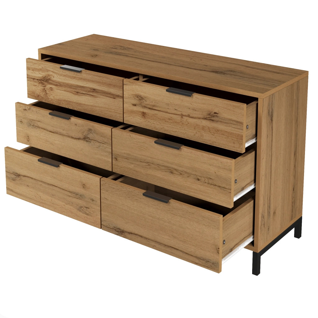 Cassettiera con 6 cassetti 120 x 40 x 76 cm, effetto rovere scuro, struttura in truciolare e metallo