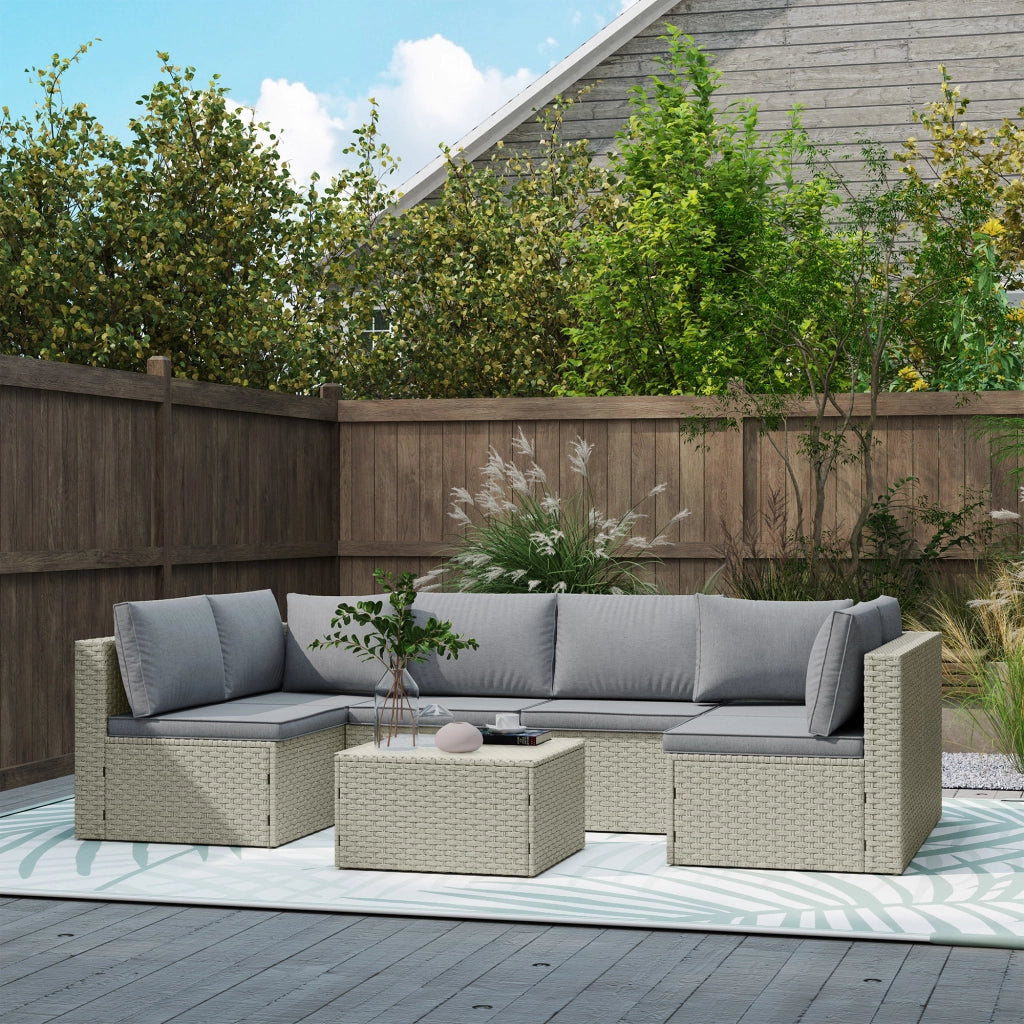 Set da giardino modulabile 6 persone ¨C zephmum ¨C polyrattan marrone con vetro