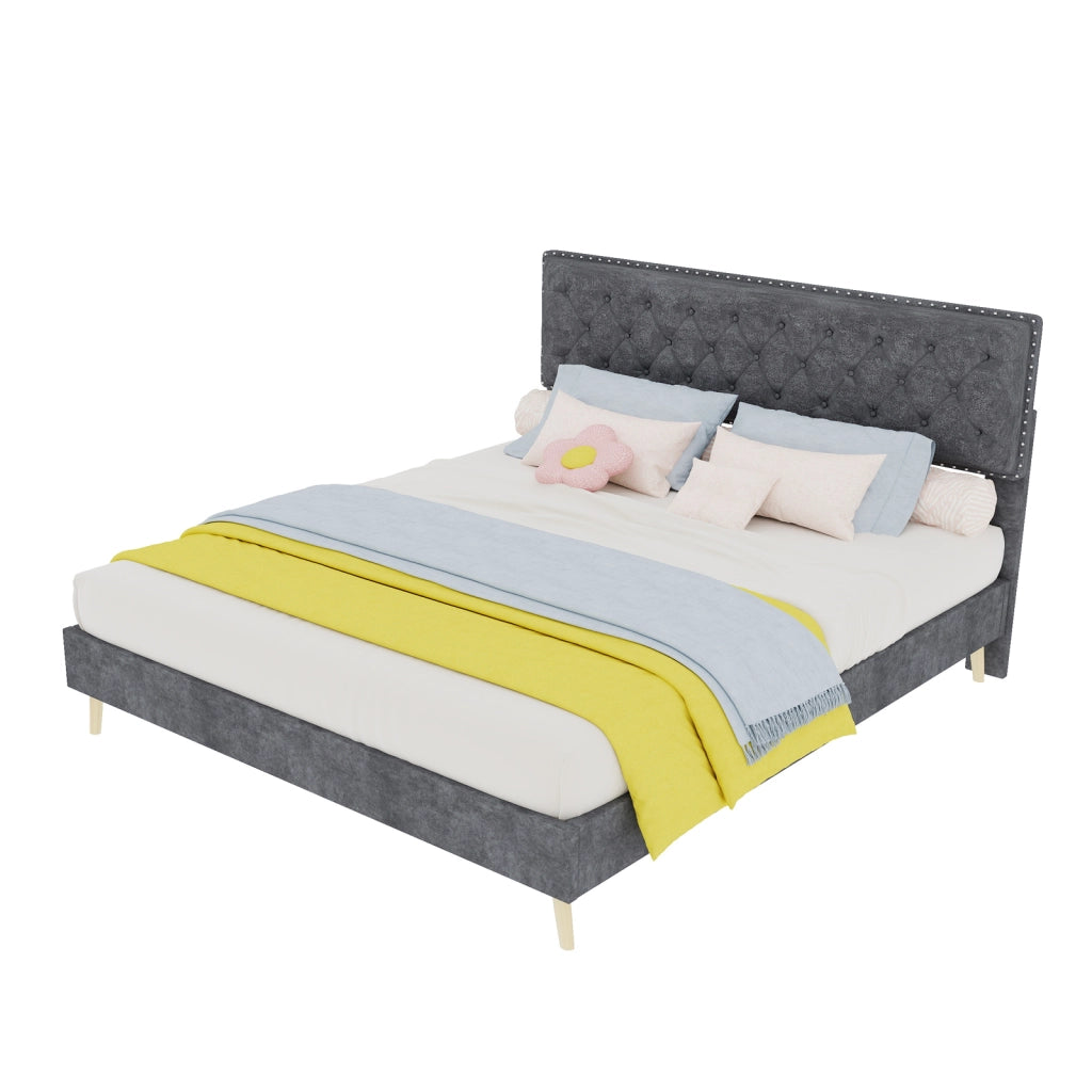 letto morbido tessuto metallo grigio 160 x 200 cm