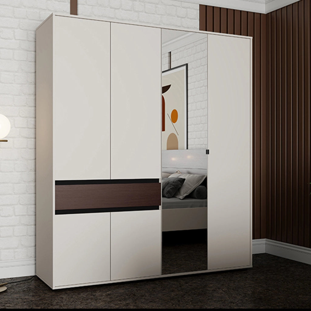 Armadio Camera da Letto Pai, Guardaroba Grande un Cassetto, 183x211h cm Bianco Crema