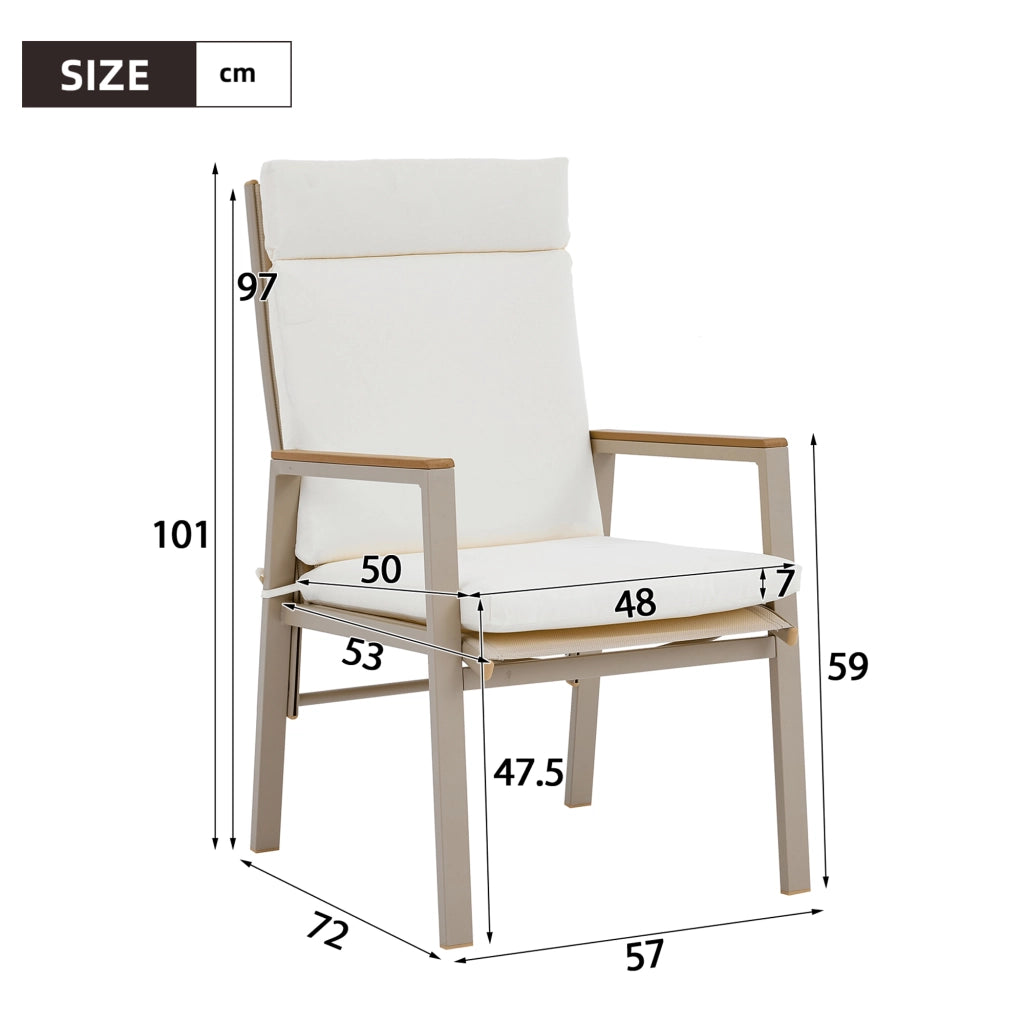 SEDIA DA ESTERNO con braccioli in legno plastico, seduta in textilene, beige