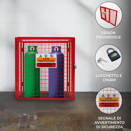Gabbia di Sicurezza Pieghevole in Acciaio per Bombole di Gas - Contiene 2 Bombole da 19kg