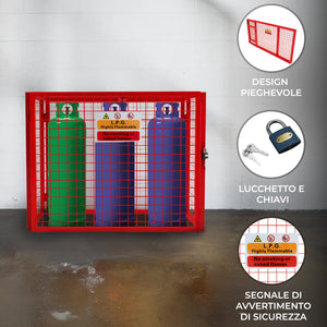 Gabbia di Sicurezza Pieghevole in Acciaio per Bombole di Gas - Contiene 3 Bombole da 19kg