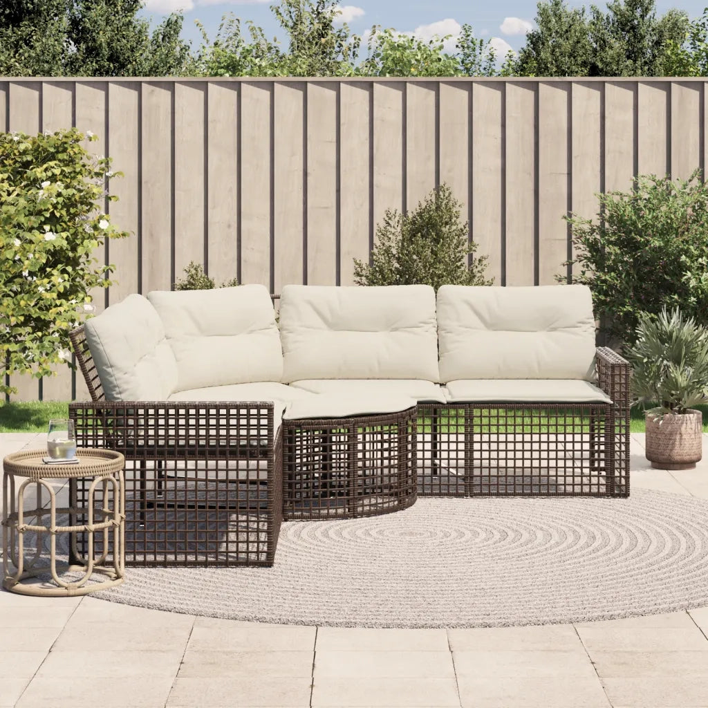 Divano da Giardino a L con Cuscini e Pouf-Sofa da Giardino-Divano da esterno Marrone in Polyrattan