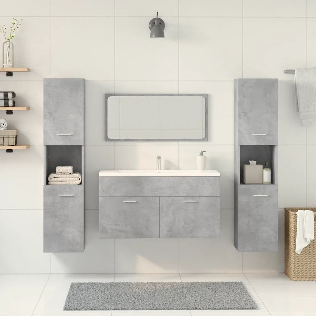 Set Mobili da Bagno 4 pz Grigio Cemento in Legno Multistrato 3324875
