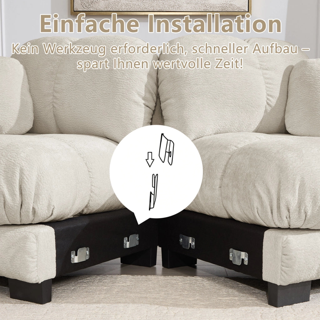 Divano modulare 3 posti 260x86x90 cm in ciniglia con cuscino mobile; kaki chiaro