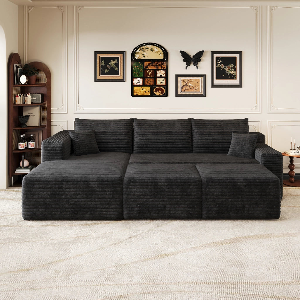 Divano angolare in tessuto con schiuma ad alta elasticità e senza montaggio, nero 241 × 151 × 58 cm