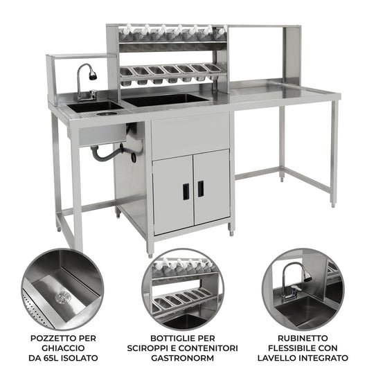 Banco Lavoro Bubble Tea Professionale Acciaio Inox Boba Station Completa