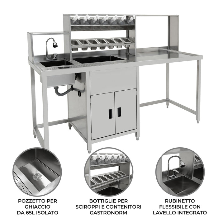 Banco Lavoro Bubble Tea Professionale Acciaio Inox Boba Station Completa