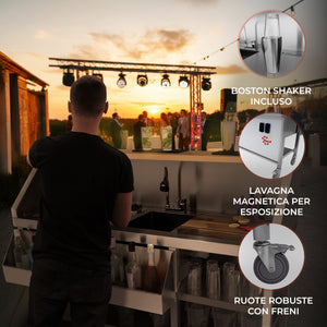 Postazione Mobile da Cocktail – Bancone, Acciaio Inox, Pozzo Ghiaccio Isolato