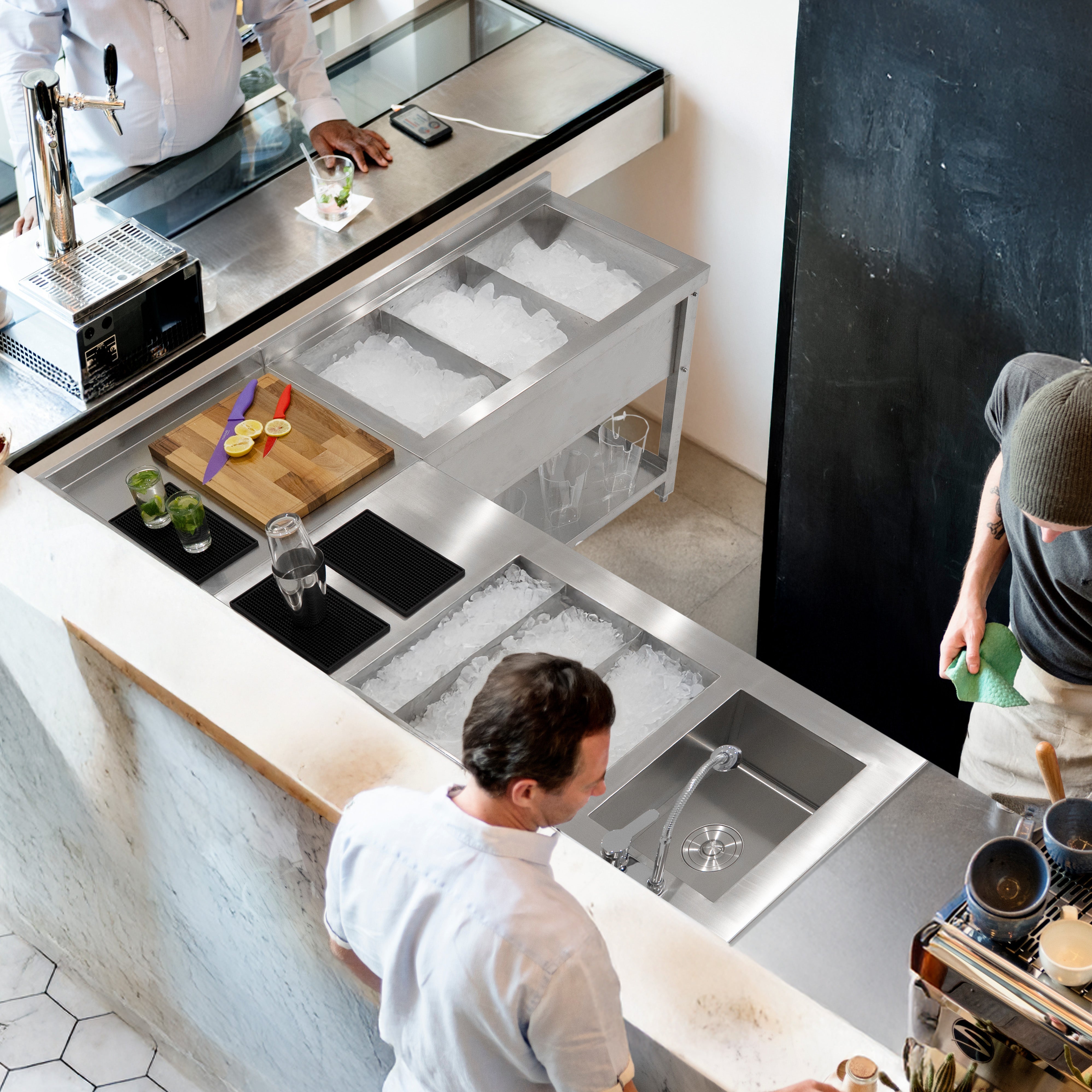 Unità Angolare Modulare da Cocktail Bar con Splashback in Inox 85x55x55cm