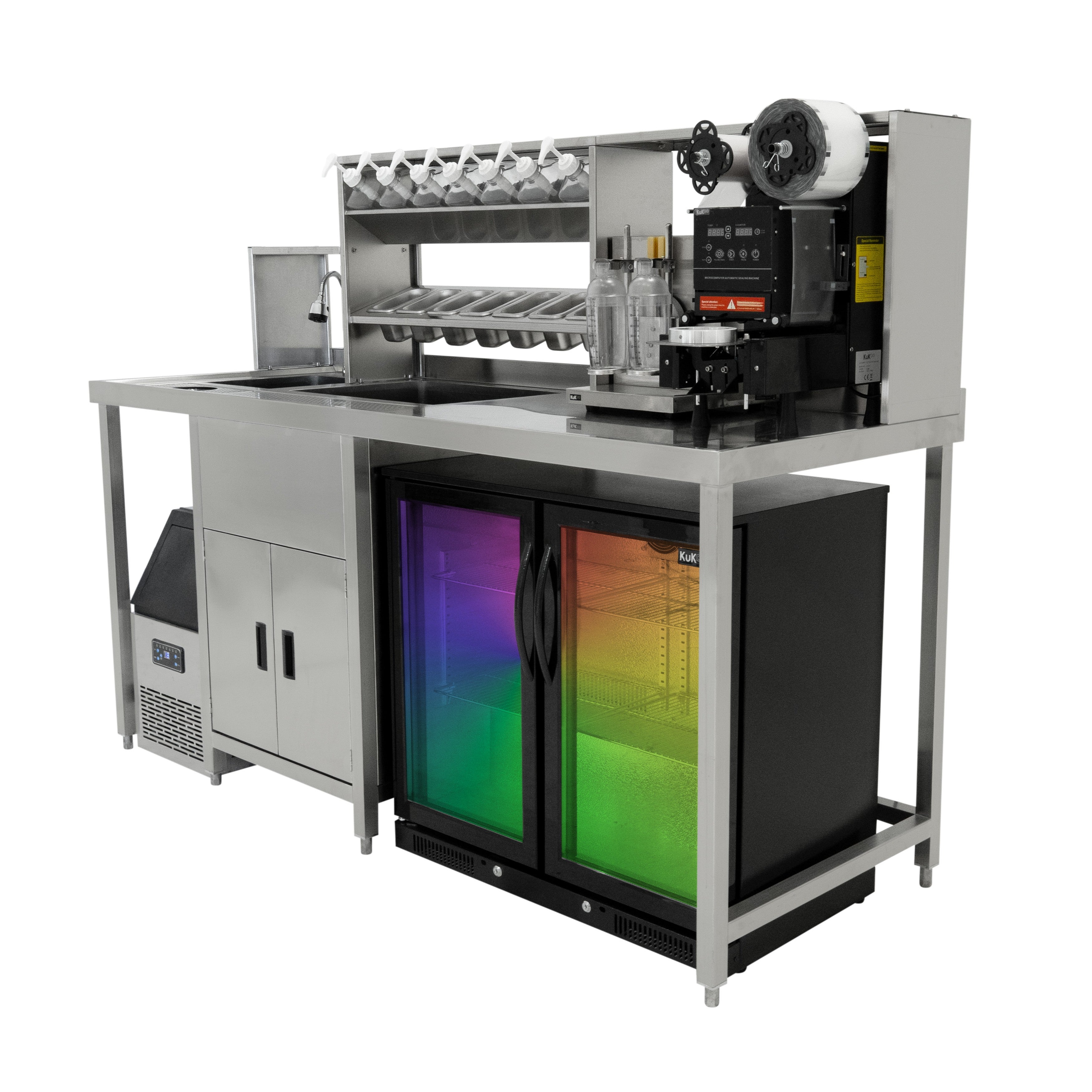 Postazione Bubble Tea Completa Frigo Ghiaccio Shaker Sigillatrice Kit Pro