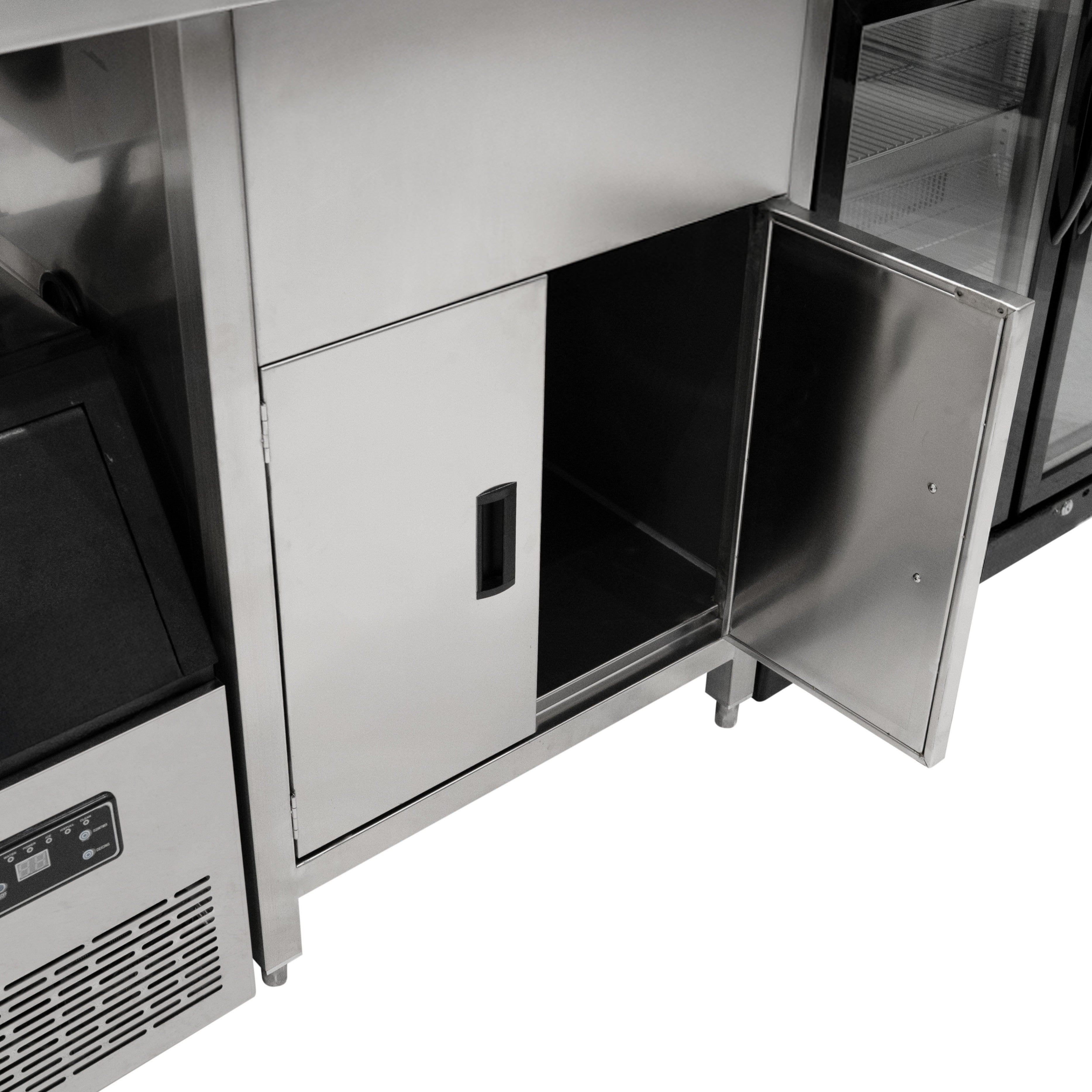 Postazione Bubble Tea con Frigo Scorrevole, Fabbricatore Ghiaccio, Shaker Elettrico e Sigillatrice Bicchieri