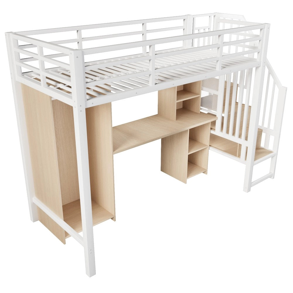 Letto a Soppalco con Armadio e Scrivania ¨C Xylo ¨C Struttura in Metallo Bianco 90x200