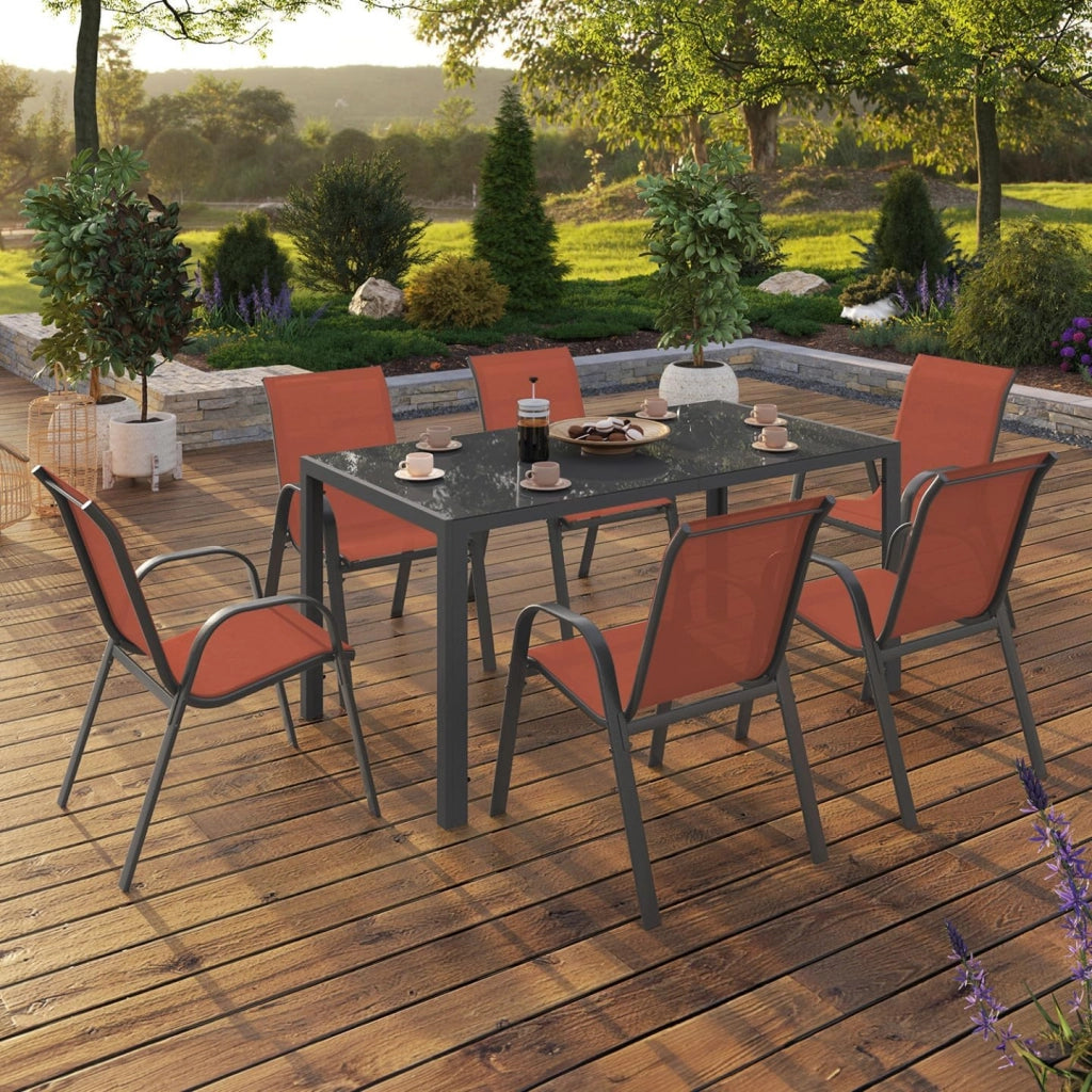 Set di mobili da Giardino Madrid Tavolo 150 CM e 6 sedie impilabili in Terracotta