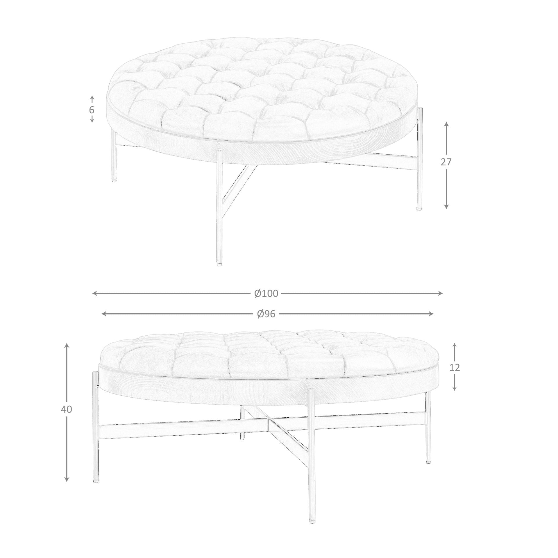 Tavolino da caffè rotondo in pelle marrone scuro, noce e acciaio scuro