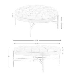 Tavolino da caffè rotondo in pelle marrone scuro, noce e acciaio scuro