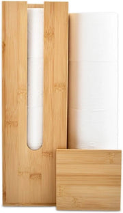 Sostegno per carta igienica in legno per 4 rulli con coperchio in bambù per water closet