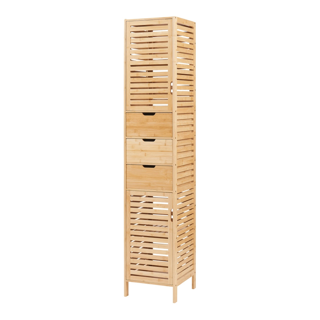Mobile a Colonna da Bagno Boksereys con 3 Cassetti e Scomparti Chiusi 180 x 35 x 35 cm - Bambù Naturale [en.casa]