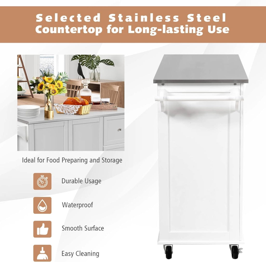 Carrello da cucina con piastra in acciaio inox, armadio da cucina con ruote, isola mobile con 3 cassetti e ripiani regolabili, carrello da servizio, carrello da cucina, carrello da cucina, 135