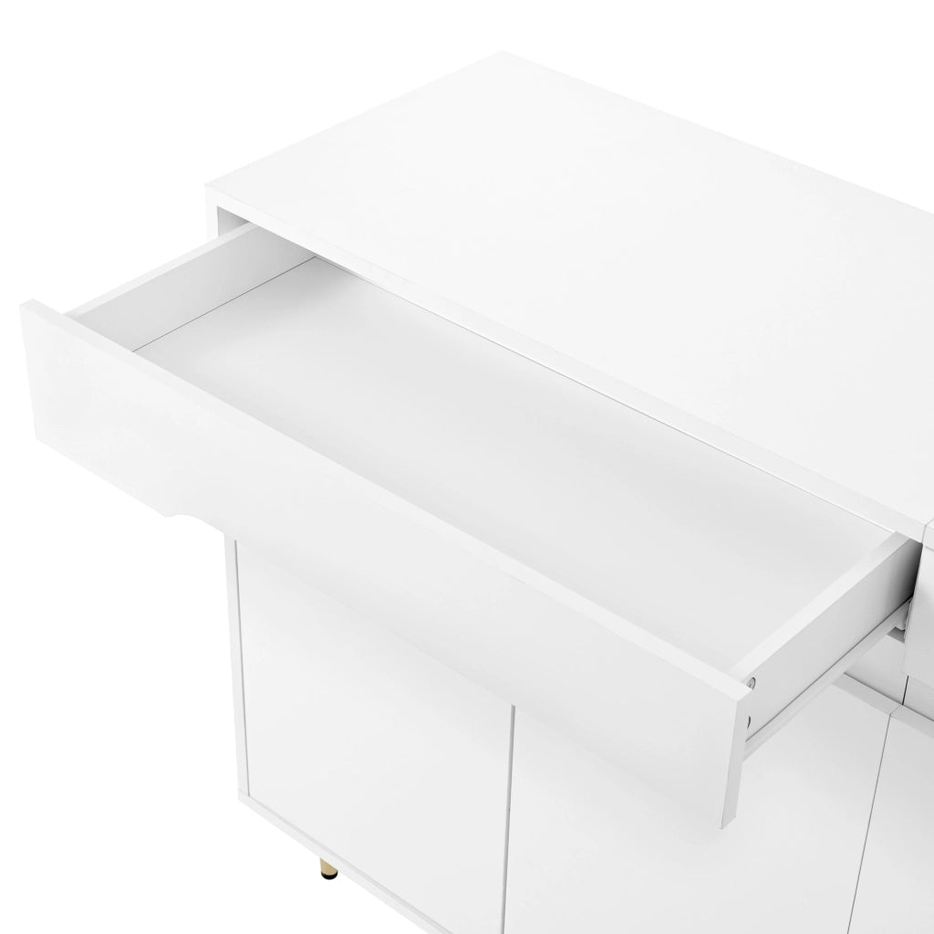 Scarpiera ULEVR 140x39x84 cm con 2 ante, 2 cassetti e ripiani regolabili, bianca e oro