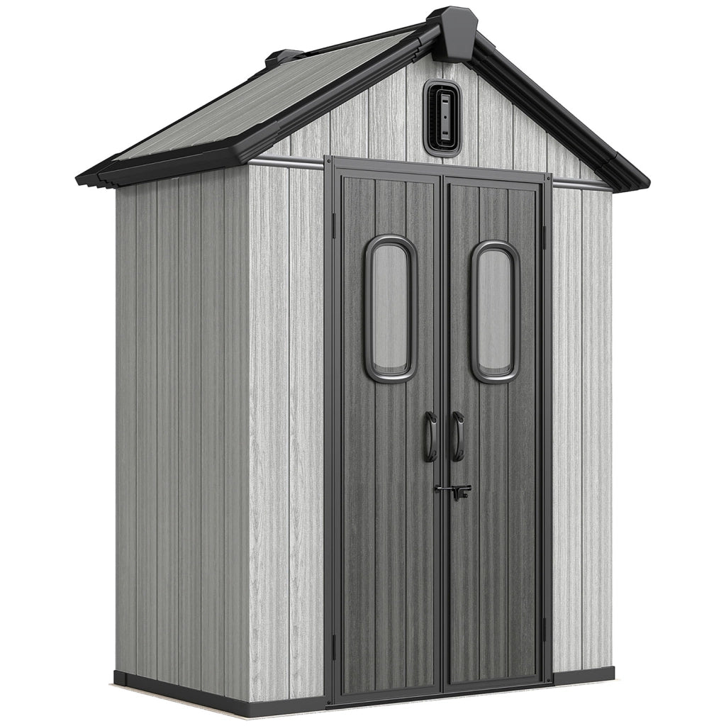Capanno Box da Giardino 160x98x217 cm Doppie Porte Bloccabili in Plastica Grigio
