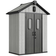 Capanno Box da Giardino 160x98x217 cm Doppie Porte Bloccabili in Plastica Grigio