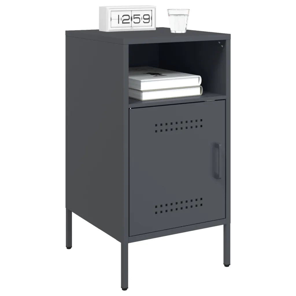 Set di 2 vComodini | Armadio da Notte | Mobiletto da notte Antracite 36x39x68 cm in Acciaio