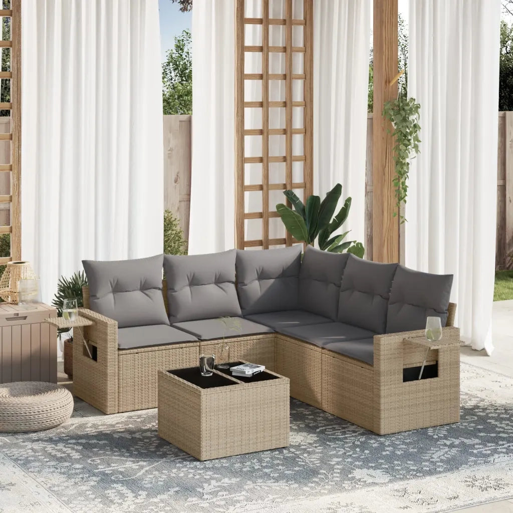 Set Divano da Giardino 6 pz con Cuscini Beige in Polyrattancod mxl 92189