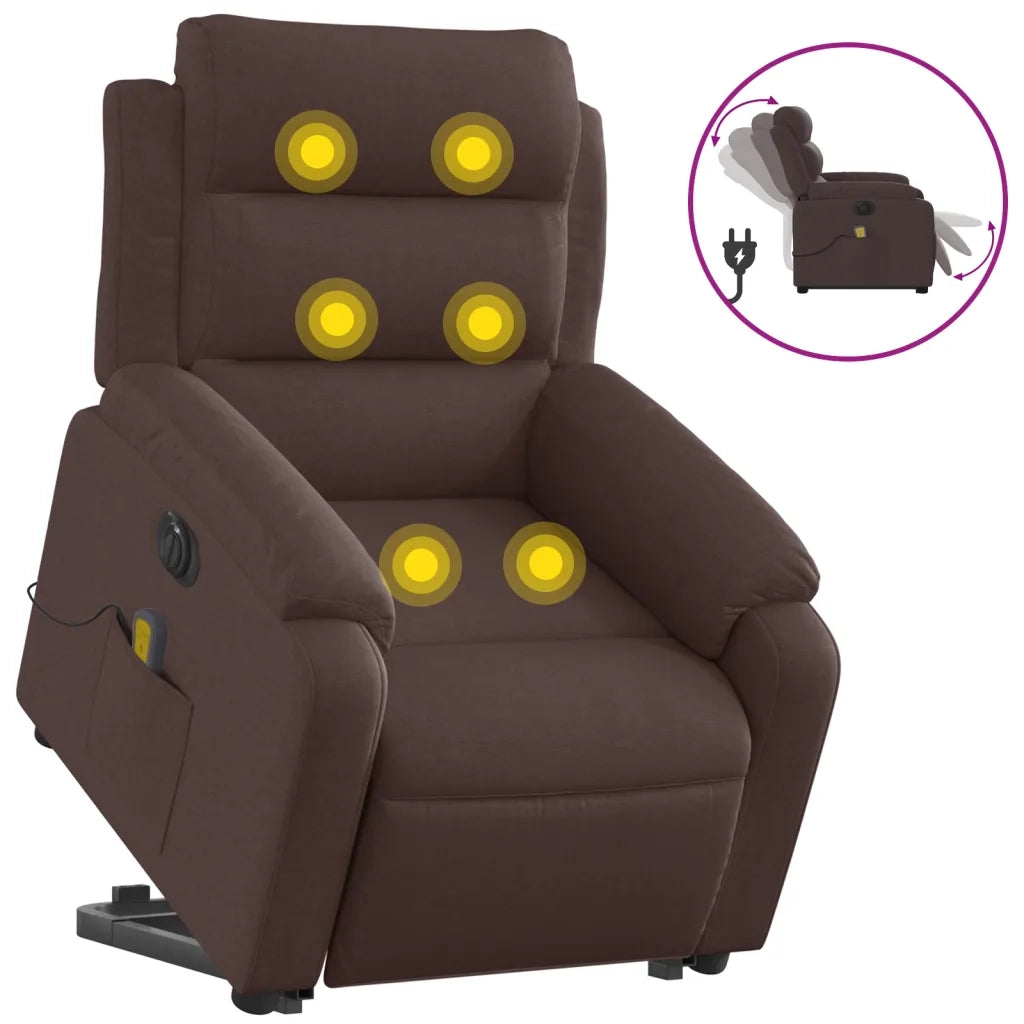 Poltrona Alzapersona Massaggio Elettrica Marrone Scuro Tessuto 3205021