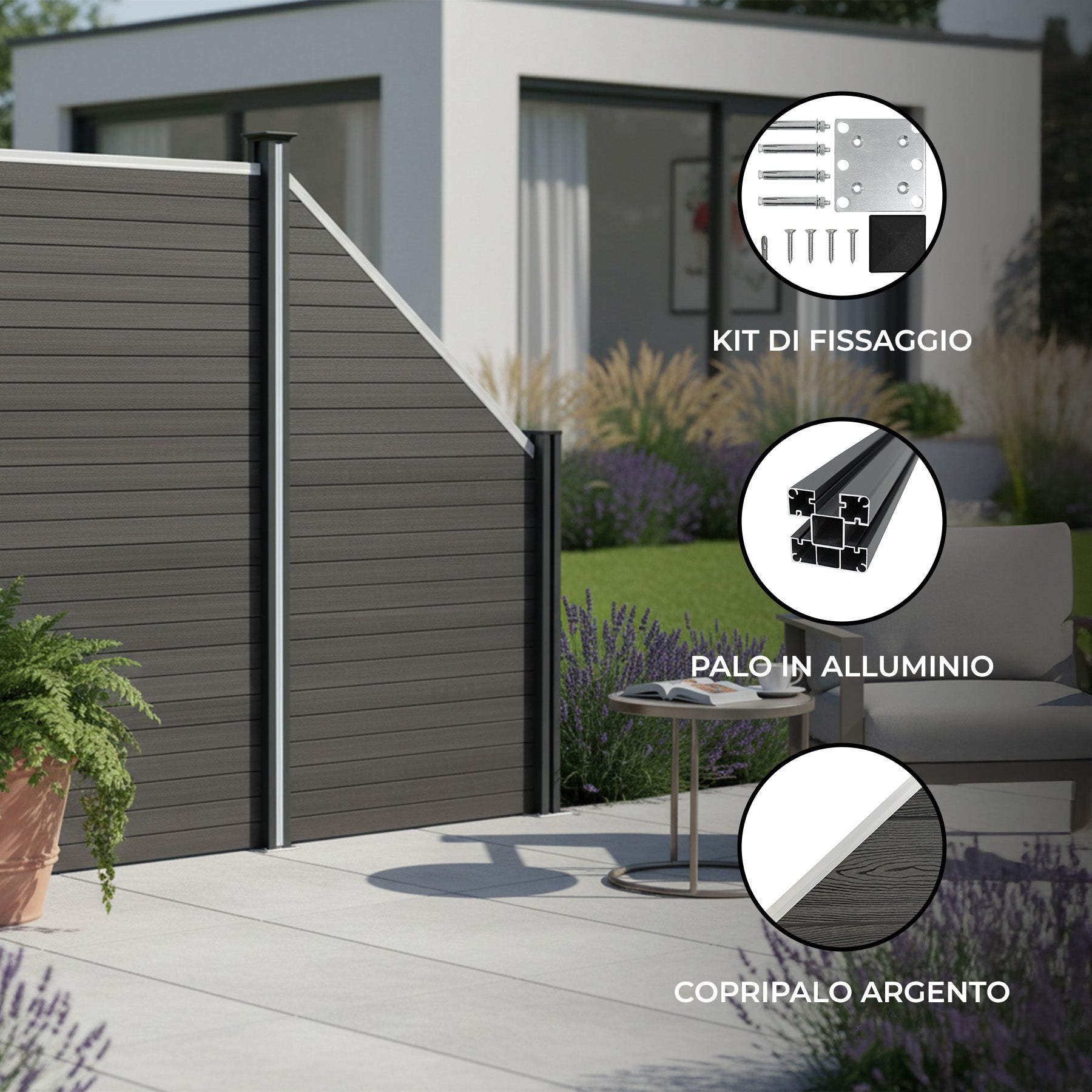 Pannello Recinzione Angolare 180x100cm Grigio PVC WPC