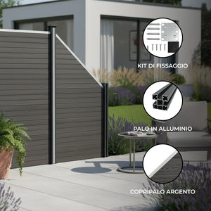 Pannello Recinzione Angolare 180x100cm Grigio PVC WPC