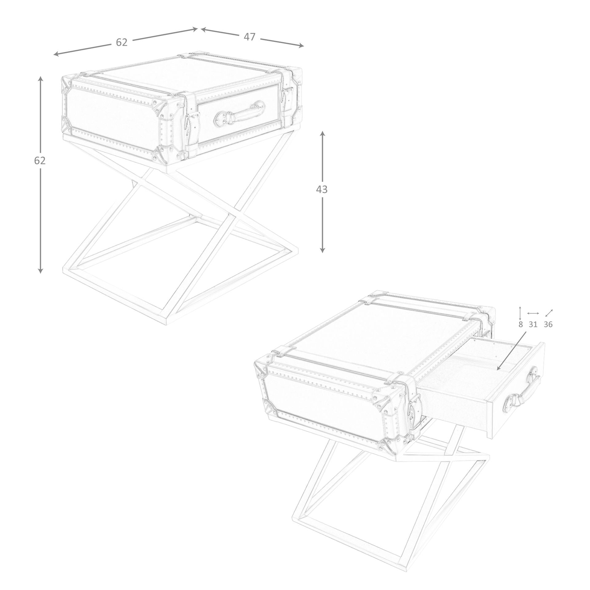 Tavolino rettangolare in pelle e acciaio dorato