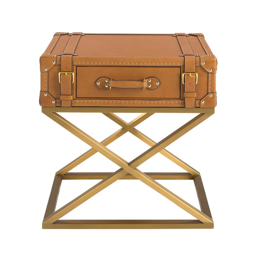 Tavolino rettangolare in pelle e acciaio dorato