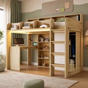 Letto a soppalco 90x200 cm con scrivania, armadio, LED e prese HAVRYA