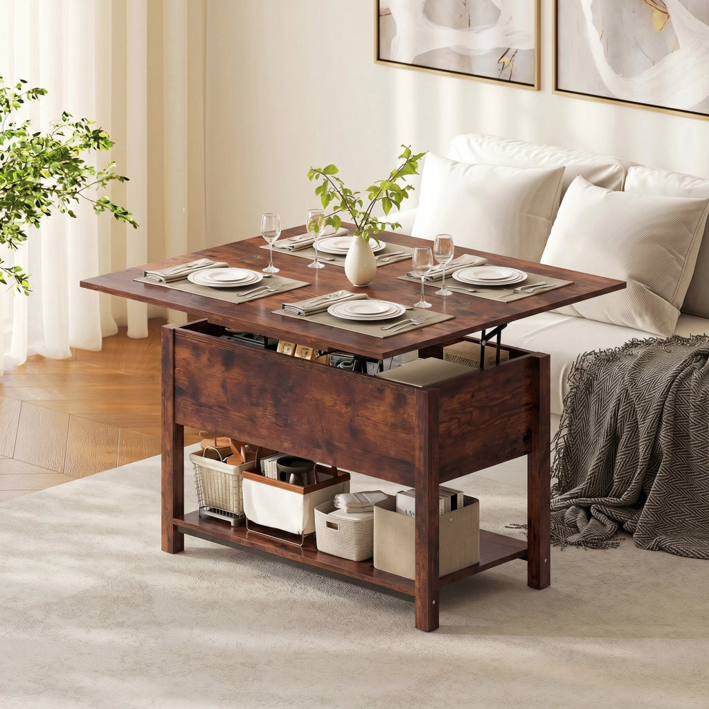 Tavolino da salotto allungabile a scomparsa ¨C zephmum ¨C 100x45x50,5cm marrone rustico