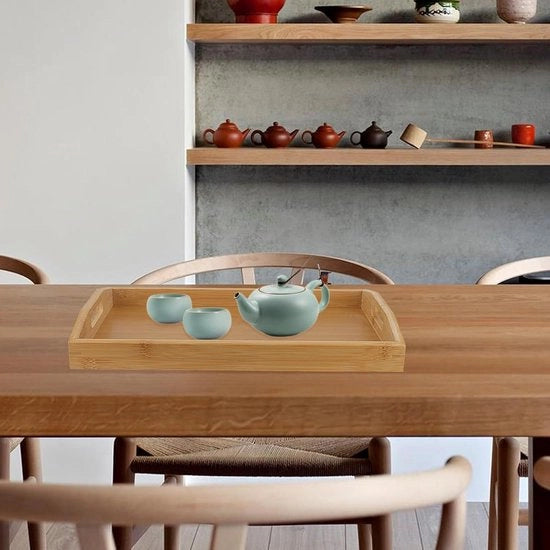 Piatto di Servizio in Bambù - Dimensioni 38 x 25 x 5cm - Set da 2 - Con Maniglie - Piatto per Servire e Piatto da Colazione per Tavola da Caffè e Sala da Pranzo