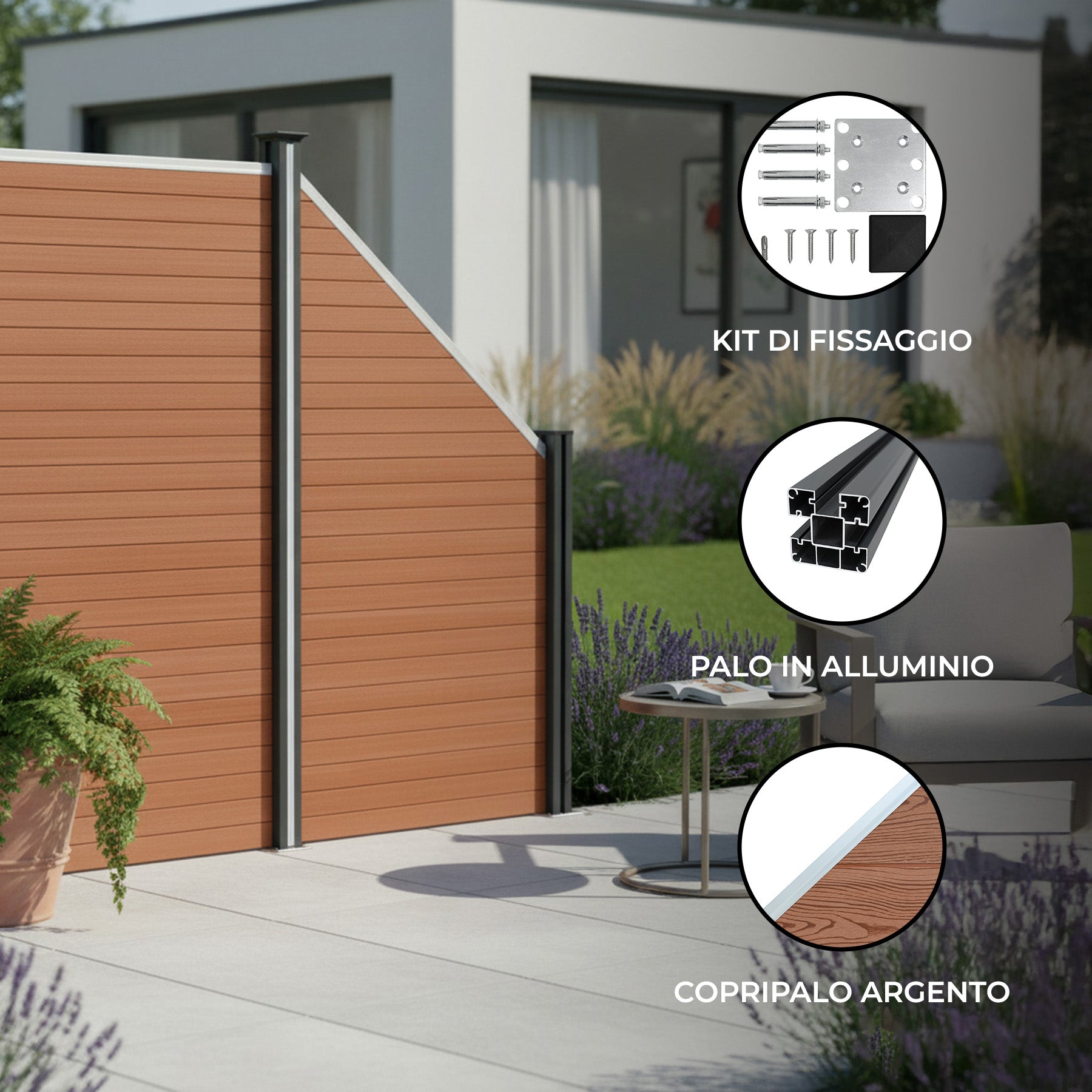 Pannello Recinzione Angolare 180x100cm Marrone PVC WPC