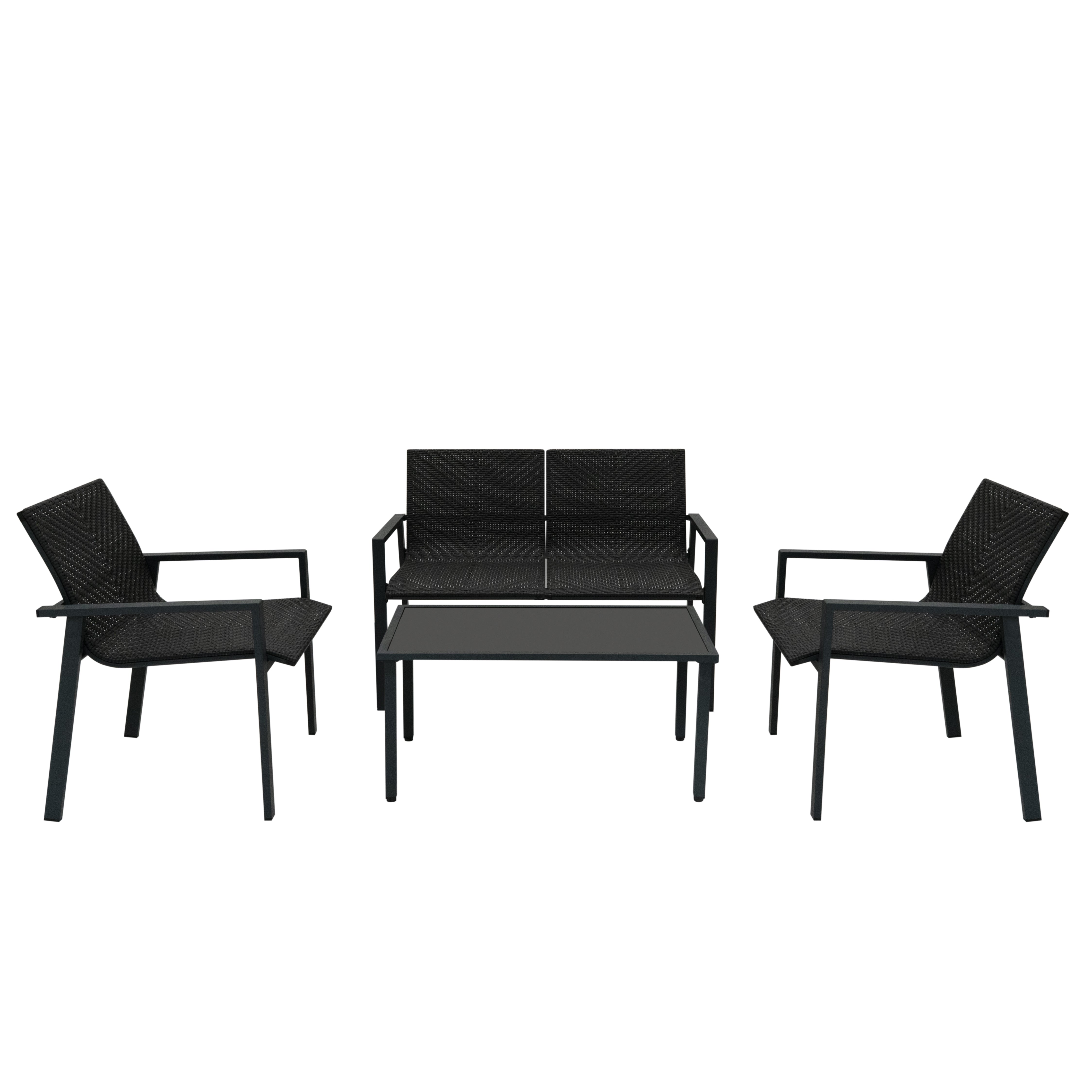 Set Giardino Rattan Nero 4 Pezzi con Divano, Poltrone, Tavolino & Copertura