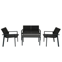 Set Giardino Rattan Nero 4 Pezzi con Divano, Poltrone, Tavolino & Copertura