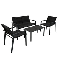 Set Giardino Rattan Nero 4 Pezzi con Divano, Poltrone, Tavolino & Copertura